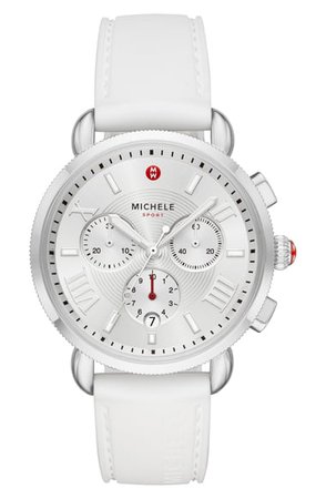 MICHELE Sport Chronograph Watch Head with Silicone Strap, 38mm | Nordstrom