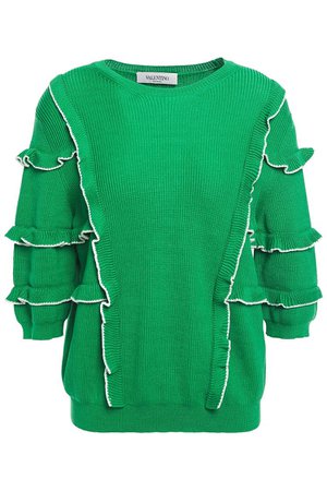 Green Ruffle-trimmed ribbed-knit top | Sale up to 70% off | THE OUTNET | VALENTINO | THE OUTNET