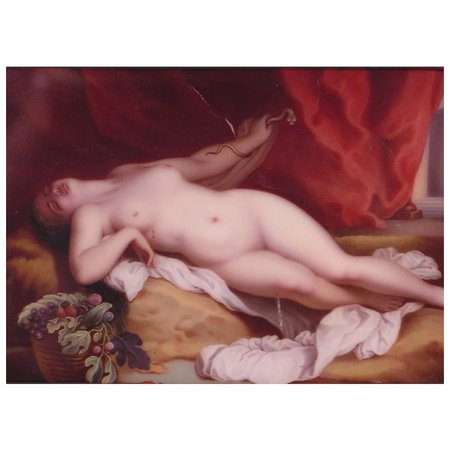 Antique Painted Porcelain Plaque Nude Cleopatra & Snake : Beverly Hills Antiques | Ruby Lane
