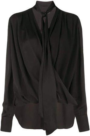 Oversized Long Sleeve Draped Georgette Wrap Blouse with Neck Ties