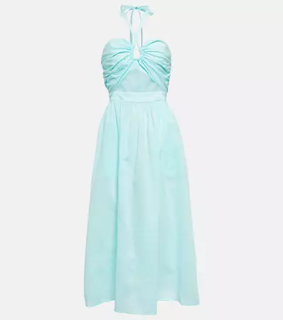 Cutout Cotton Midi Dress in Blue - Marysia | Mytheresa