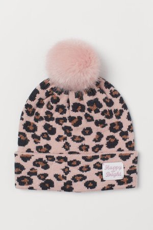 Jacquard-knit Hat - Powder pink/leopard print - Kids | H&M US