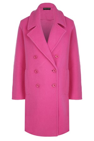 Двубортное пальто из шерсти и хлопка Emporio Armani Пальто Фуксия на BABOCHKA.RU