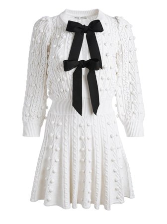 Kitty Puff Sleeve Sweater Dress In Soft White/black | Alice And Olivia