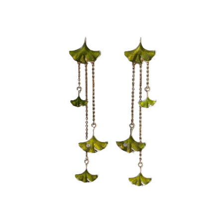 Ginkgo Leaf Enameled Jewelry Set | Art Deco Jewelry Set | Art Nouveau Jewelry Set | Vintage Jewelry Set | Antique Jewelry Set