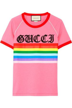 Gucci - Appliquéd Printed Cotton-jersey T-shirt - Pink