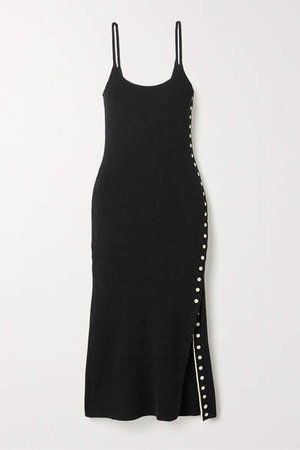 White Label - Button-detailed Ribbed-knit Midi Dress - Black