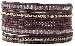 Boho Style Purple Tones Mixed Stones on Leather Five Layer Wrap Bracelet - Google Search