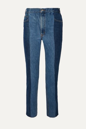 E.L.V. Denim | + NET SUSTAIN The Twin frayed two-tone high-rise straight-leg jeans | NET-A-PORTER.COM