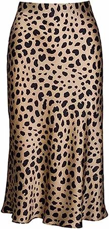 Amazon.com: Leopard Skirt for Women Midi Length High Waist Silk Satin Elasticized Cheetah Skirts : Clothing, Shoes & Jewelry