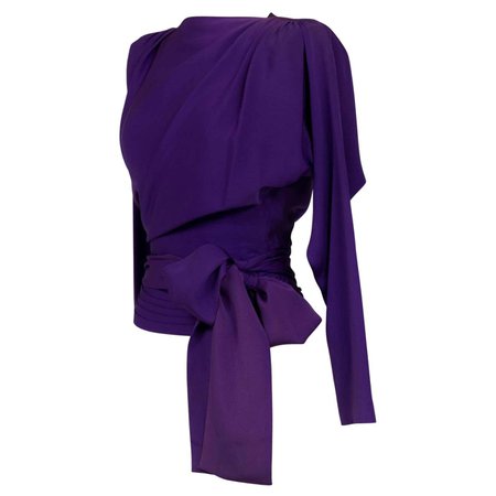 Evening Blouse In Purple Silk Ottoman Yves Saint Laurent Couture Circa 1990