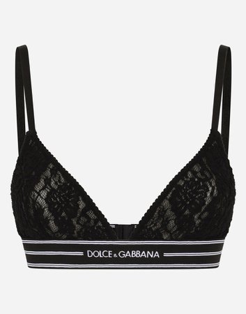 Women's Collection in Black | Non-underwired lace bra with branded elastic | Dolce&Gabbana