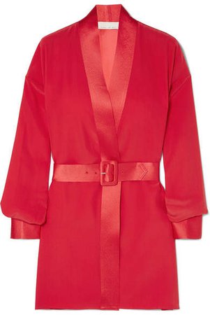 Satin-trimmed Silk-crepe Wrap-effect Mini Dress - Red