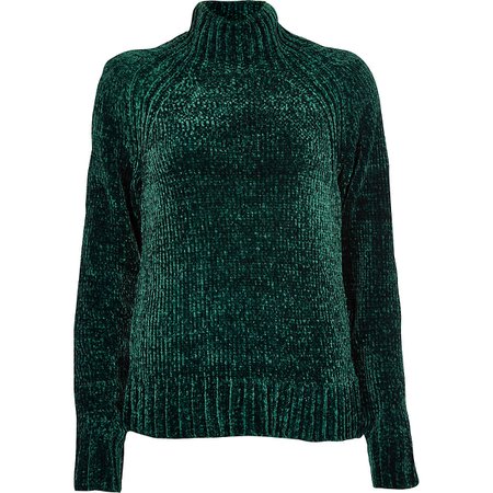 Dark green knit chenille sweater - Sweaters - Knitwear - women