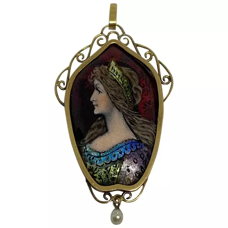 Antique Enamel lady pendant