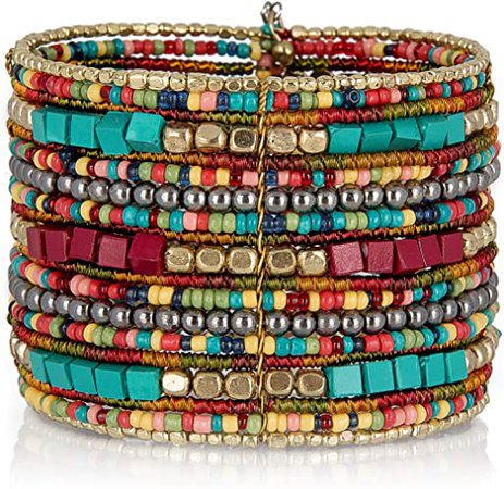 Amazon.com: SPUNKYsoul Bohemian Multi-Colored Beaded Cuff Bracelets for Women Collection (Teal/Red/Cube): Jewelry