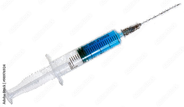 syringe w/ blue liquid