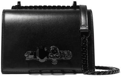 Jewelled Satchel Embellished Leather Shoulder Bag - Black