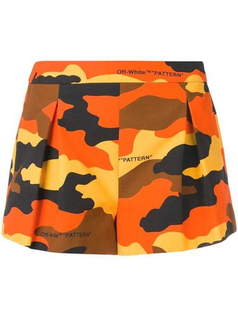 Off-White camo print short shorts - Orange