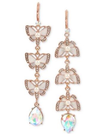 NWT Betsey Johnson Rose Gold Tone Crystal & Imitation Pearl Butterfly Earrings | eBay