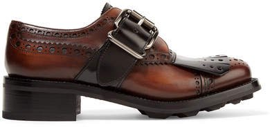 Fringed Burnished Leather Brogues - Dark brown