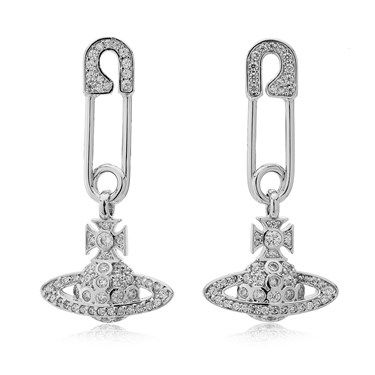 Vivienne Westwood Rhodium Lucrece Safety Pin Drop Earrings
