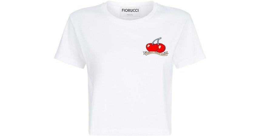 Fiorucci White Vintage Cherry Print Cropped T-Shirt