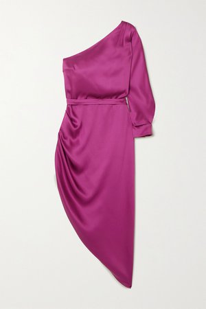 Plum One-sleeve draped silk-satin midi dress | Ralph & Russo | NET-A-PORTER
