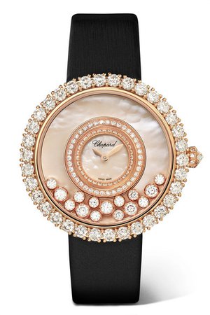 Chopard | Montre en or rose 18 carats, diamants et nacre à bracelet en satin Happy Dreams 36 mm | NET-A-PORTER.COM