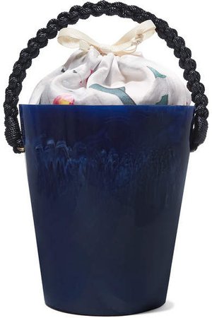 Lirlo Rope-trimmed Marbled Acetate And Satin Tote - Navy