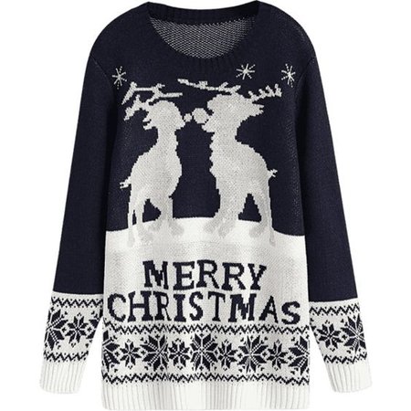 Elk Graphic Zig Zag Christmas Sweater