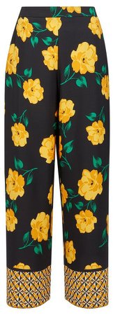 Yellow Floral Print Palazzo Trousers