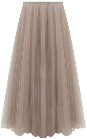 Elasticated Waist Tulle Maxi Skirt - Womens - Light Grey