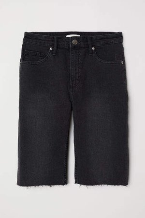 Knee-length Denim Shorts - Gray