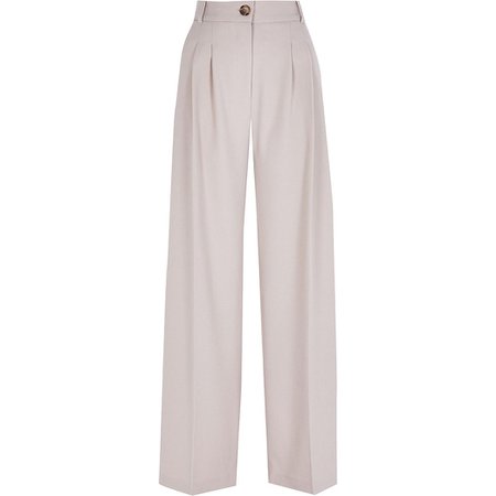 Grey pleated slouch wide leg trouser | River Island
