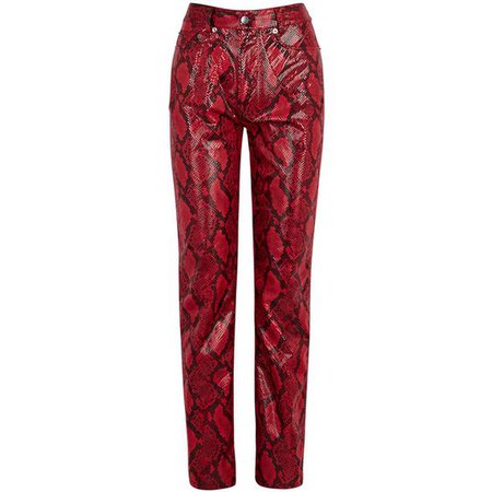 red faux snake leather pants