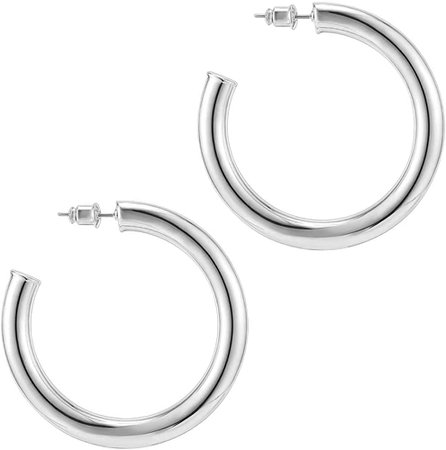 Amazon.com: PAVOI 14K White Gold Colored Lightweight Chunky Open Hoops | 50mm White Gold Hoop Earrings for Women: Clothing