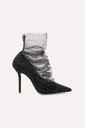 Lavish 100 Glittered Tulle And Suede Pumps - Black