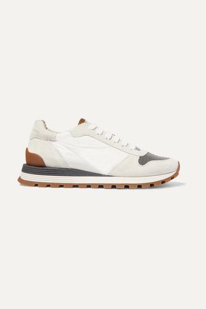 Brunello Cucinelli | Bead-embellished nylon, suede and leather sneakers | NET-A-PORTER.COM