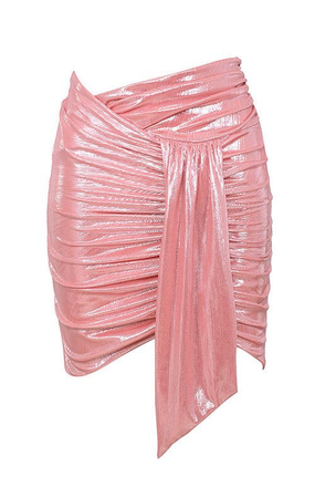 peach pink shiny ruched skirt
