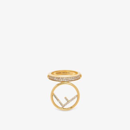 Gold Fendi ring with crystal logo
