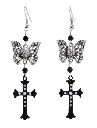 Butterfly Skull Cross Drop Earrings