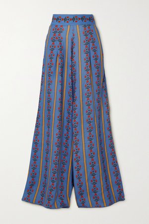 Blue Azahar floral-print linen wide-leg pants | AGUA BY AGUA BENDITA | NET-A-PORTER