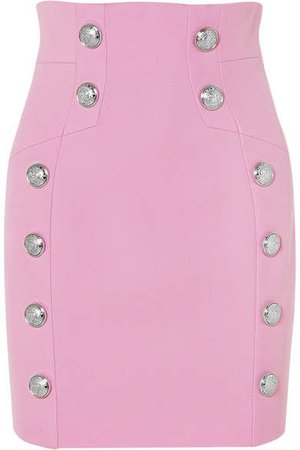 Button-embellished Wool-twill Mini Skirt - Pink
