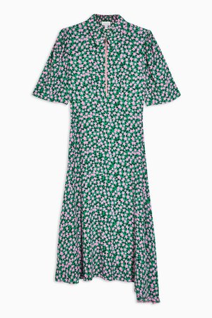 Green Floral Ditsy Print Zip Front Midi Dress | Topshop
