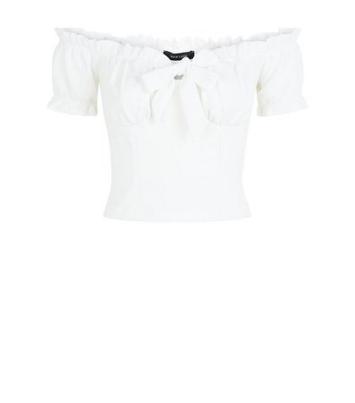 White Bow Front Bardot Crop Top | New Look