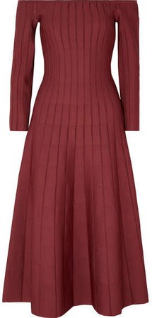 CASASOLA - Off-the-shoulder Ribbed Stretch-knit Dress - Burgundy