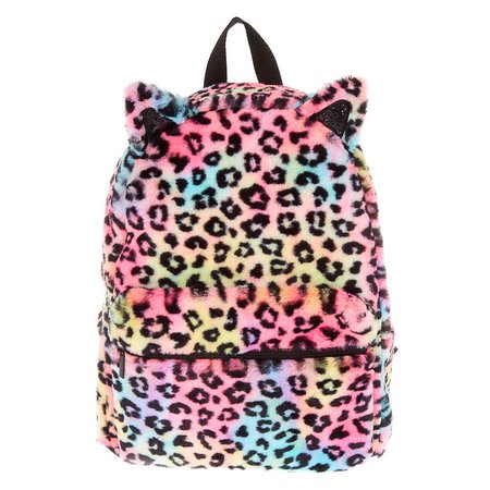 Plush Rainbow Leopard Backpack | Claire's US