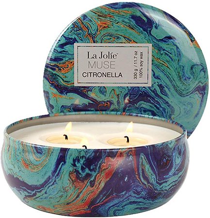 Citronella Candle - Scented Candle 415g Large 100% Soy Wax, for Indoor Outdoor Garden Camping 3 Wicks: Amazon.co.uk: Kitchen & Home