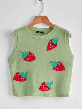 Strawberry Pattern Sweater Vest | SHEIN USA